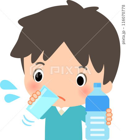 グラスの水を勢いよく飲む男性 グラスの水を勢いよく飲む男性 116070778