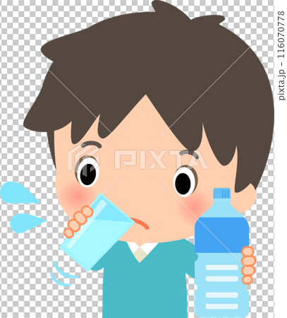 グラスの水を勢いよく飲む男性 グラスの水を勢いよく飲む男性 116070778