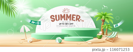 Summer sale podium green color banner design 116071253