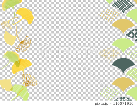 水彩風格銀杏與日本圖案框架圖 水彩風格銀杏與日本圖案框架圖 116071916