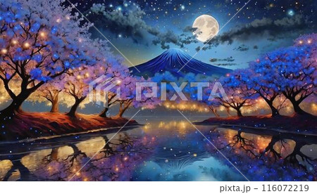 幻想的な薄暗い夜桜(Generative AI) 116072219