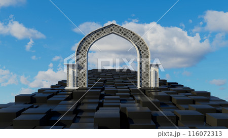 3d illustration Arabian Gate in the Sky 3d illustration Arabian Gate in the Sky 116072313