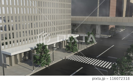 A city street with a large building in the background 116072318