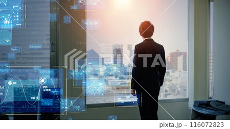 都市を眺めるるビジネスパーソンとデジタルテクノロジー 都市を眺めるるビジネスパーソンとデジタルテクノロジー 116072823