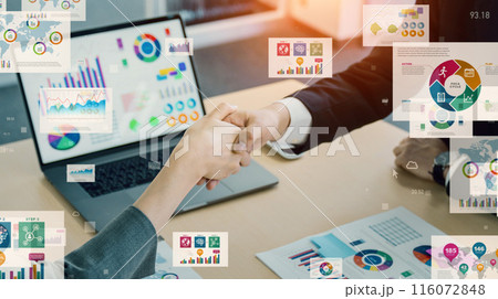 握手するビジネスパーソンとビジネスデータ 116072848