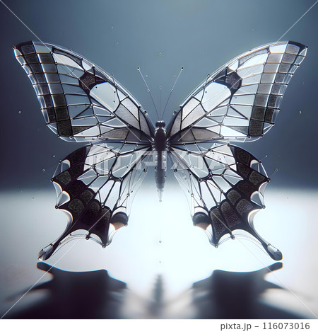 ガラスのようなモノトーン蝶の素晴らしい幾何学的イメージのイラスト