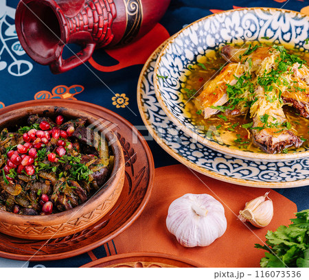 Traditional middle eastern cuisine assortment 116073536