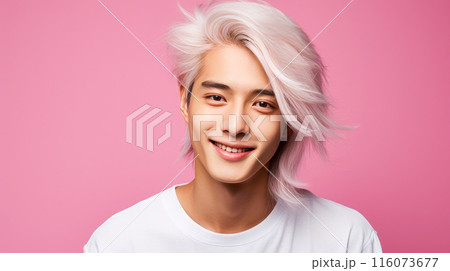 Portrait of a cute handsome happy Asian blond...のイラスト素材 [116073677] - PIXTA