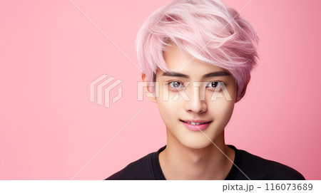 Portrait of a cute handsome happy Asian blond...のイラスト素材 [116073689] - PIXTA