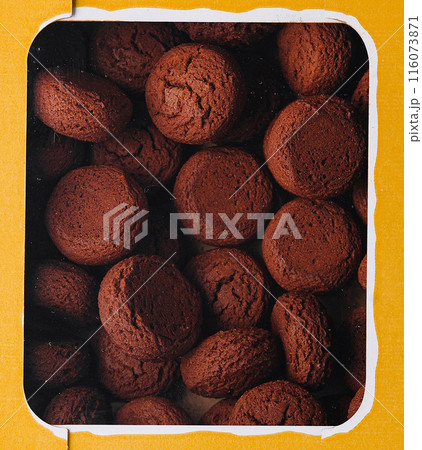 Box of chocolate truffles top view 116073871