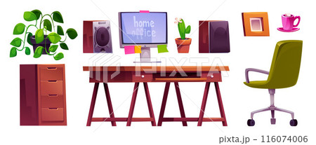 Home office furniture set on white background 116074006