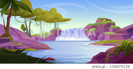 Tropical forest with waterfall cascade Tropical forest with waterfall cascade 116074139