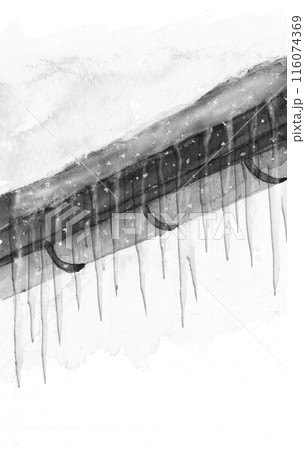 モノクロの水彩で描いた氷柱 【手描き】コピースペース モノクロの水彩で描いた氷柱 【手描き】コピースペース 116074369