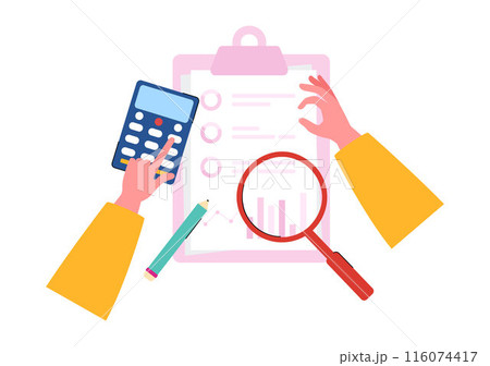 Business Audit Documents Vector Illustration with Charts, Accounting, Calculations, and Financial Report Analytics on a Flat Cartoon Background 116074417
