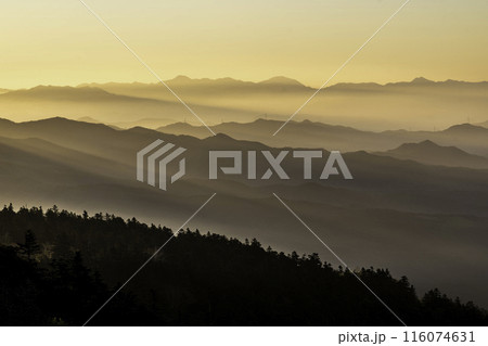 初夏の渋峠から日の出の光芒 116074631