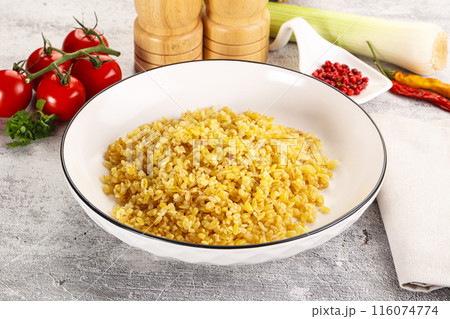 Boiled bulgur wheat in the bowl Boiled bulgur wheat in the bowl 116074774