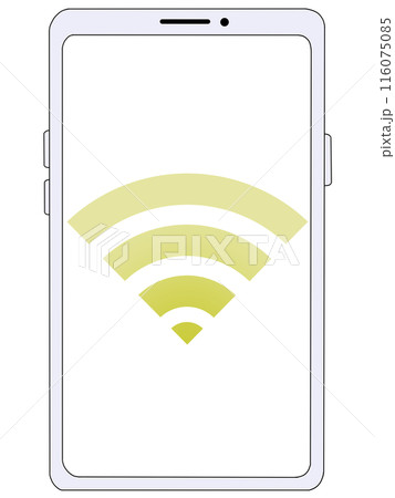 スマホ(白)の中に表示されたWi-Fi(黄)(画面透過) スマホ(白)の中に表示されたWi-Fi(黄)(画面透過) 116075085