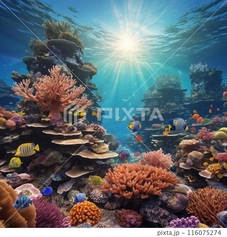 光が差し込むサンゴ礁 光が差し込むサンゴ礁 116075274