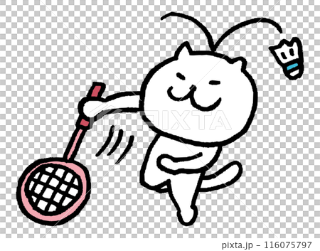 Character illustration of a cute cat playing badminton 116075797