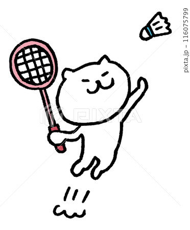 バドミントンをするかわいい猫のキャライラスト 116075799