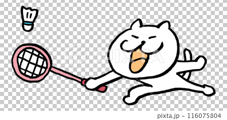 Character illustration of a cute cat playing badminton 116075804