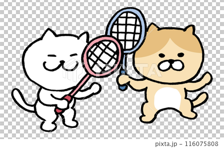 Character illustration of a cute cat playing badminton Character illustration of a cute cat playing badminton 116075808