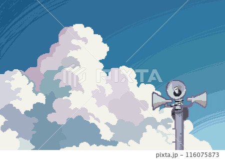 夏のイメージ ドット絵 夏の空と入道雲と防災スピーカー 夏のイメージ ドット絵 夏の空と入道雲と防災スピーカー 116075873