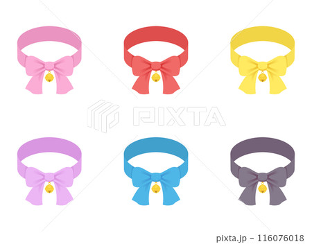 輪っかになった様々な色のリボンに鈴がついているイラスト 116076018