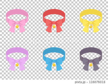 輪っかになった様々な色のリボンに鈴がついているイラスト 116076018