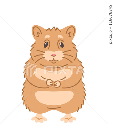 Cute smiling hamster pet doodle hand drawn character. Adorable fluffy pet animal in linear cartoon style. Editable stroke illustration 116076845