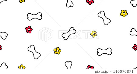 Dog bone seamless pattern daisy flower cartoon doodle vector gift wrapping paper tile background repeat wallpaper illustration scarf isolated white design 116076871