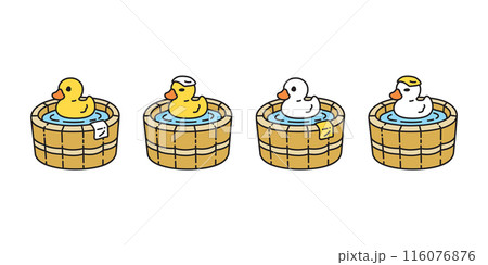 duck vector shower bathing oak barrel swimming icon scarf logo cartoon character yellow rubber duck bird chicken symbol doodle isolated illustration design 116076876