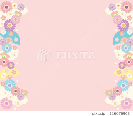 背景素材-花と桜と扇2024-1ベク 116076908