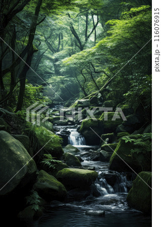 Rill and forest in spring, Generative AI 116076915