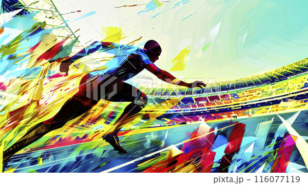 Abstract running athlete in stadium Abstract running athlete in stadium 116077119