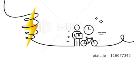 Bike courier line icon. Continuous one line with curl. Delivery bicycle sign. Fast city transport symbol. Bike courier single outline ribbon. Loop curve with energy. Vector 116077346
