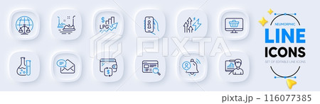 Bumper cars, Magistrates court and Support line icons for web app. Pack of Presentation board, Rise price, Web shop pictogram icons. New mail, Website search, Wallet signs. Chemistry lab. Vector Bumper cars, Magistrates court and Support line icons for web app. Pack of Presentation board, Rise price, Web shop pictogram icons. New mail, Website search, Wallet signs. Chemistry lab. Vector 116077385