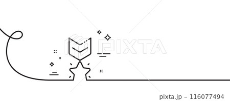Winner medal line icon. Continuous one line with curl. Ranking star sign. Best rank symbol. Winner medal single outline ribbon. Loop curve pattern. Vector 116077494