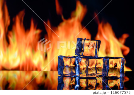 ice cubes on a black background in flames 2 ice cubes on a black background in flames 2 116077573