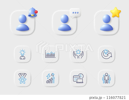 Money diagram, Ranking and Share idea line icons. Placeholder with 3d star, reminder bell, chat. Pack of Electricity consumption, Education, Group icon. Work time, Winner ribbon pictogram. Vector Money diagram, Ranking and Share idea line icons. Placeholder with 3d star, reminder bell, chat. Pack of Electricity consumption, Education, Group icon. Work time, Winner ribbon pictogram. Vector 116077821