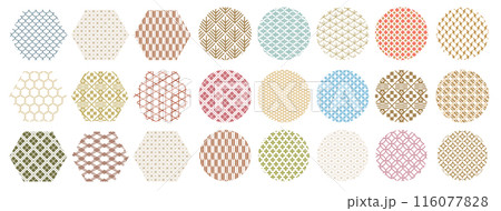 Geometric logo and symbol elements. Japanese traditional icon vector. Colorful object decoration in vintage style. 116077828