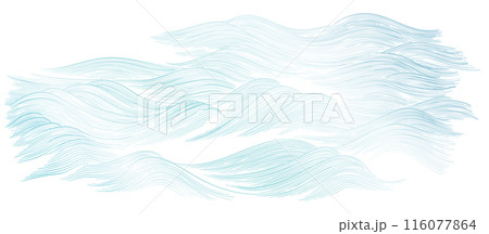 Oriental natural wave pattern with blue ocean wave decoration banner design in vintage style. Japanese background with watercolor texture painting element vector. Marine template. 116077864