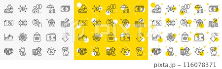 Outline Fraud, Change money and Inflation line icons pack for web with Business person, Bitcoin system, Loan percent line icon. Discount banner, Bitcoin pay, Versatile pictogram icon. Vector 116078371