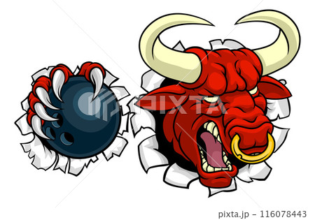 Bull Minotaur Longhorn Cow Bowling Mascot Cartoon Bull Minotaur Longhorn Cow Bowling Mascot Cartoon 116078443