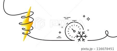 Freezing timer line icon. Continuous one line with curl. AC cold temperature sign. Fridge function symbol. Freezing timer single outline ribbon. Loop curve with energy. Vector 116078451