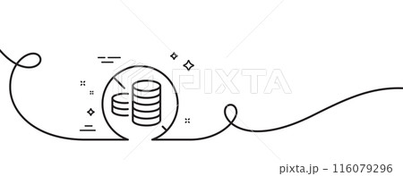 No cash line icon. Continuous one line with curl. Tax free sign. Coins money symbol. No cash single outline ribbon. Loop curve pattern. Vector 116079296