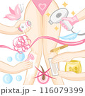 Different ways of girl unwanted body hair removal epilator, laser, razor blade, waxing 116079399