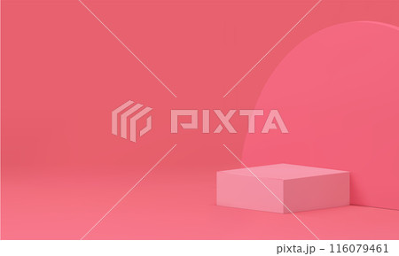 Pink 3d showroom podium mock up for beauty cosmetic product show realistic vector illustration 116079461
