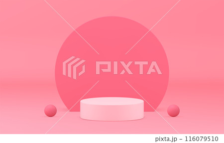 Minimal 3d pink stage podium pedestal for beauty presentation realistic vector illustration 116079510