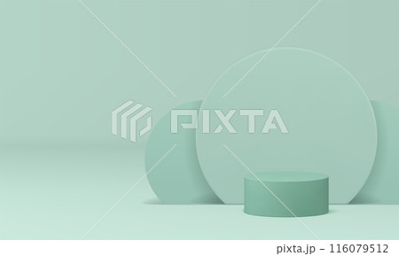 Minimal 3d green cylinder podium light geometric showroom space realistic vector illustration Minimal 3d green cylinder podium light geometric showroom space realistic vector illustration 116079512
